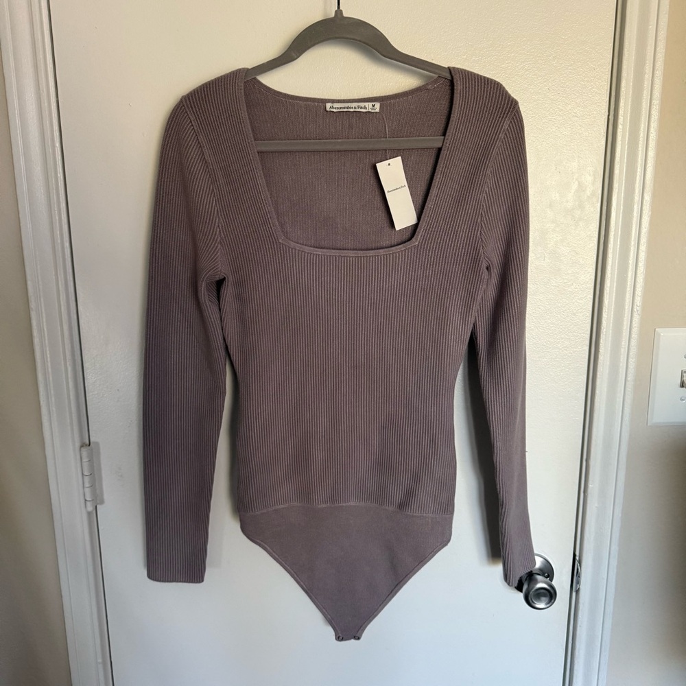 Abercrombie & Fitch Square Neck Ribbed Bodysuit in Purple NWT